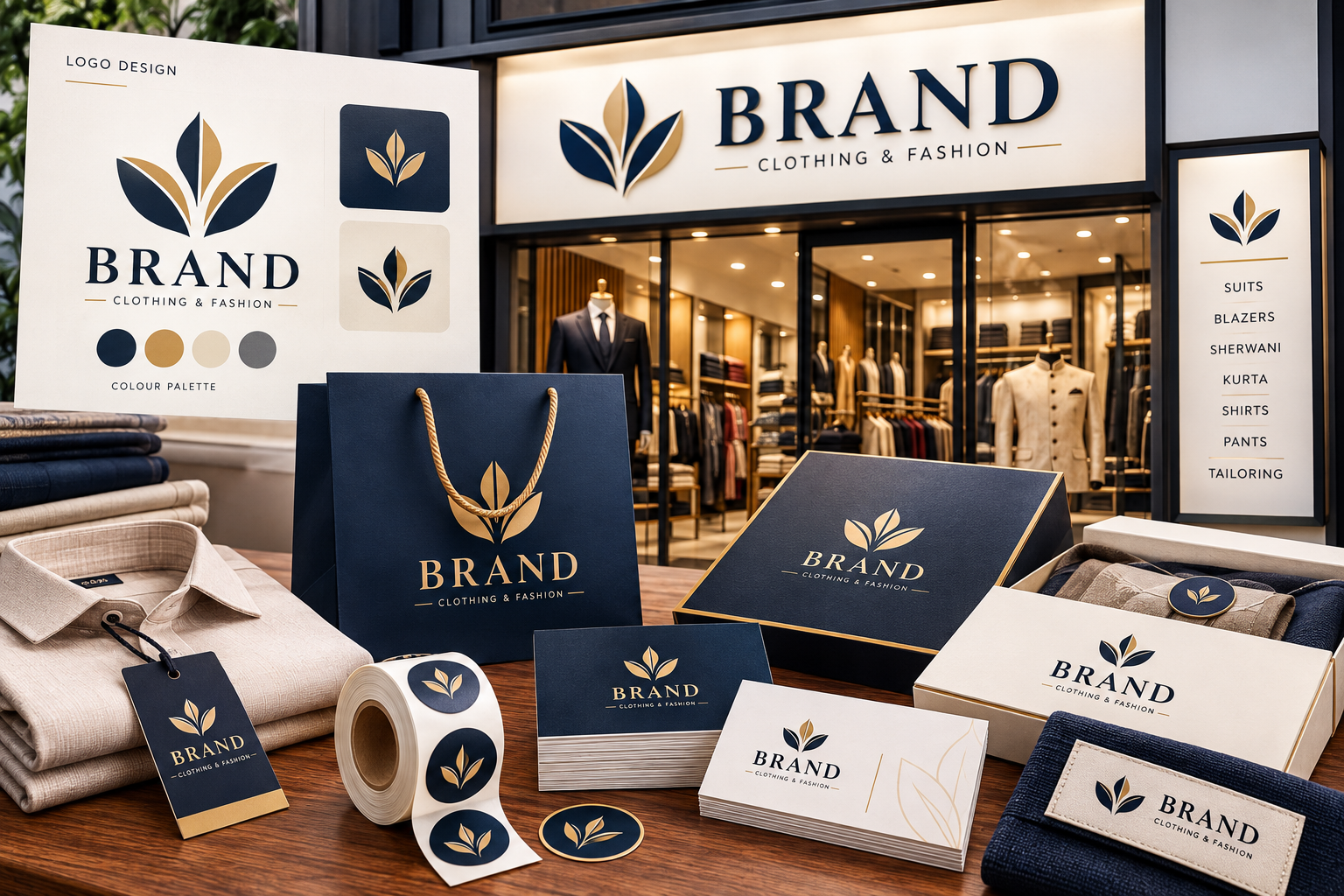 Logo design and branding including shop branding, logo, packaging stickers and visiting card